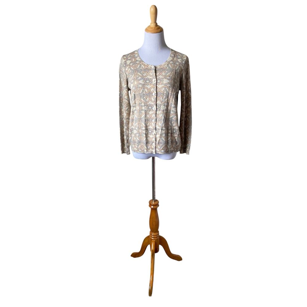 Talbots Black Label Gold Metallic Scroll and Floral Cardigan Sz L Petite NWT - Picture 2 of 11